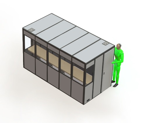 an illustration of the v-21 video booth with a green human