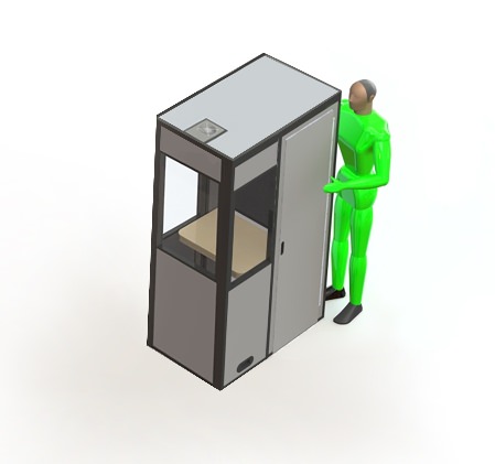 an illustration of the v-7 sound isolation booth with green human