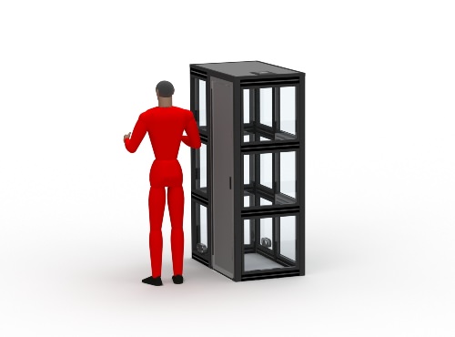 an illustration of the rear of the w-7 sound isolation booth with a person next to the booth