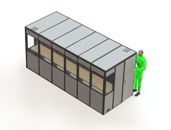 an illustration of the v-24 video booth with a green human
