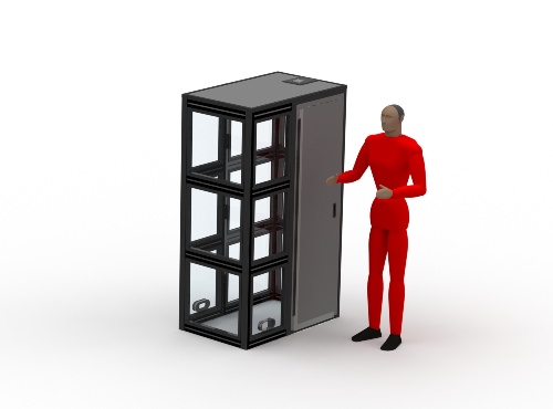 An illustration of the w-7 isolation booth with a red human next to the booth.
